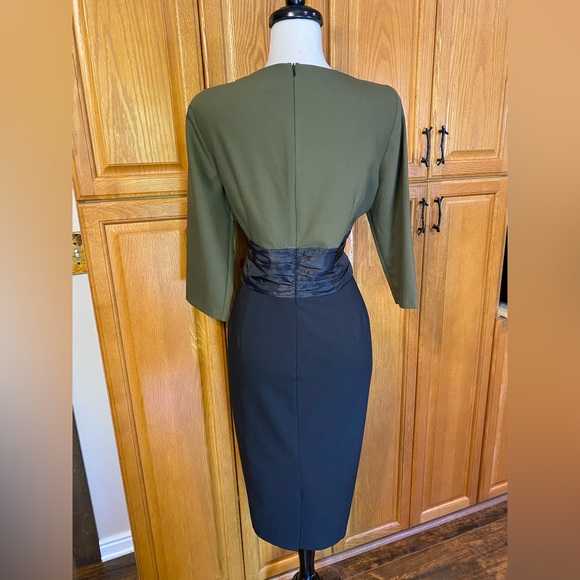 GLAMOUR BUNNY SOPHIA PINUP WIGGLE PENCIL OLIVE FITTED DRESS RARE TOP VINTAGE - Picture 5 of 11
